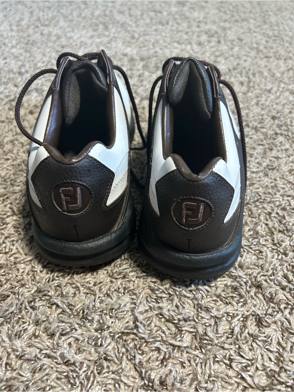 New FootJoy GreenJoys Golf Shoes Mens 11 M Saddle Soft Spikes  White Brown - Picture 4 of 11